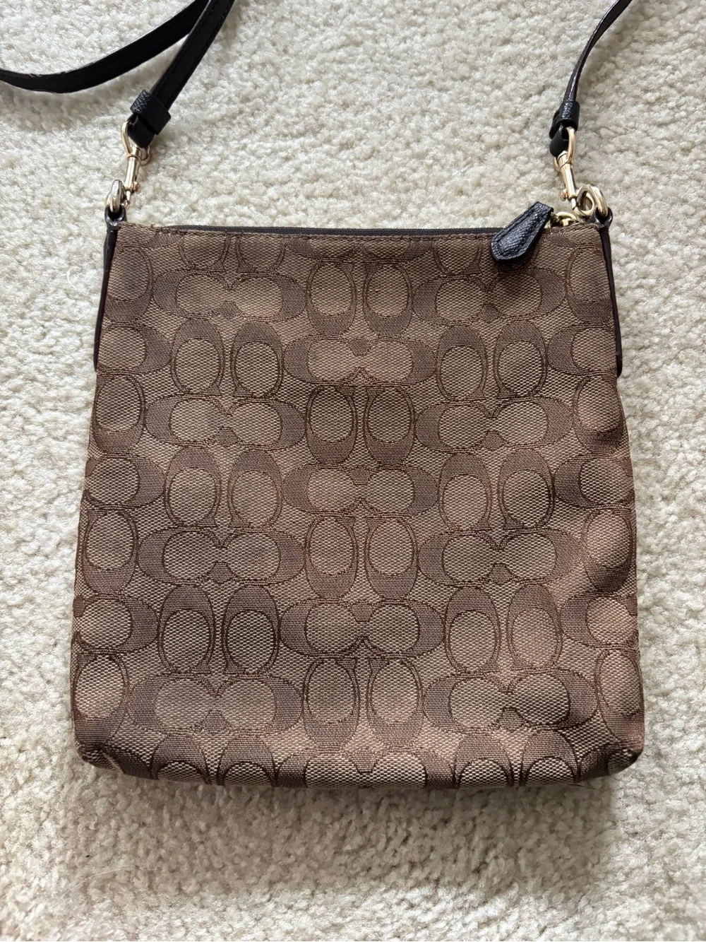 Coach Brown Signature Crossbody with Black Leather Trim